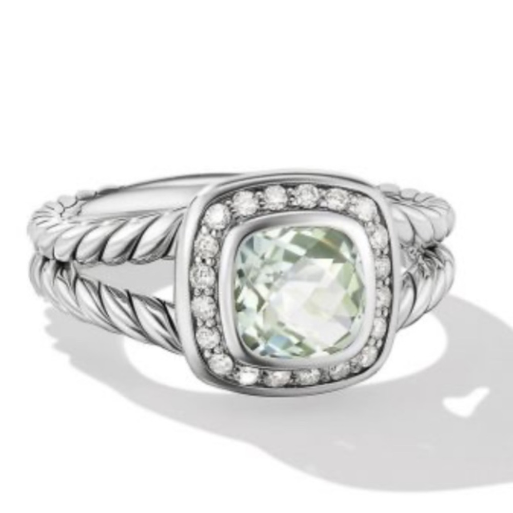 David Yurman Petite Albion Ring- Size 5. SS with Prasiolite & Diamonds